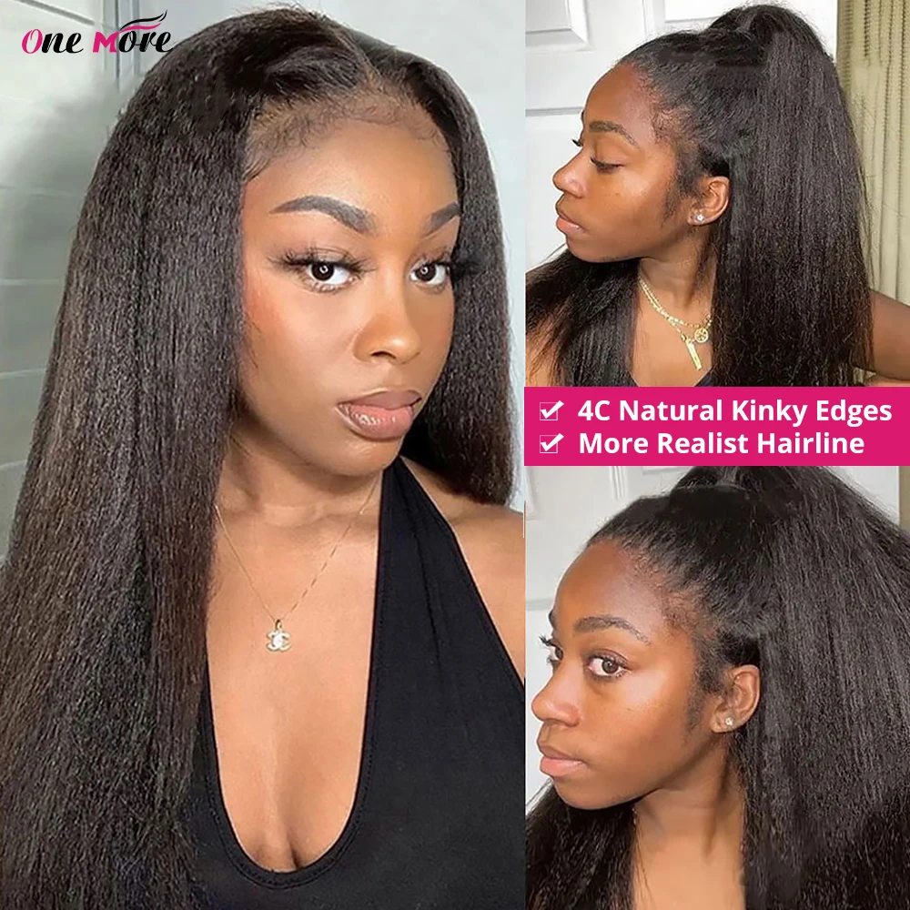 Type 4c Hairline Lace Front Wig Kinky Straight Human Hair Wig With Curly Edge 13x6 Pre Plucked Lace Front Human Hair Wigs