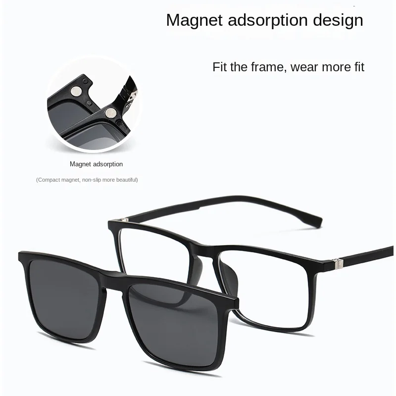 แว่นกันแดดโพลาไรซ์ 6 in 1 สำหรับสายตาสั้น ผู้ชาย ผู้หญิง แบบแม่เหล็กคลิปออน แว่นตา TR90 กรอบใสสำหรับใส่เลนส์สายตา