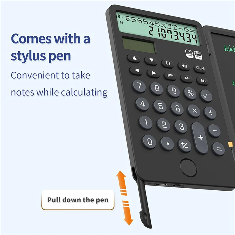 A13E-Portable Rechargeable Solar Power Desk 2-Line 12-Digit Large Display Desktop Calculator With Included Notepad For Office