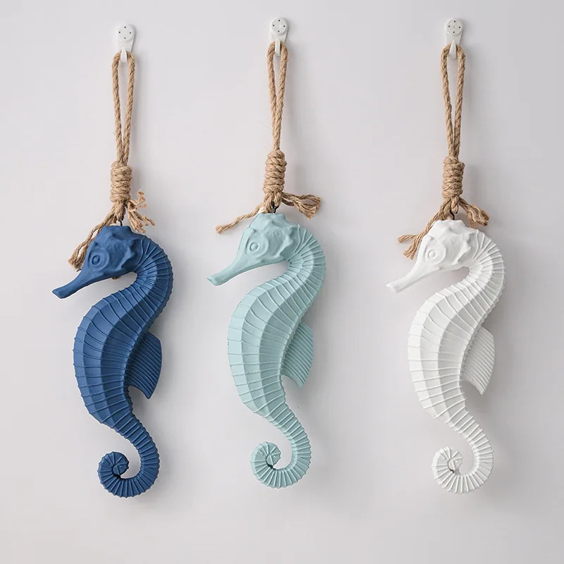 Mediterranean Wood Hippocampus Japonicus Wall Hanging Ornaments Vintage Living Room Ocean Beach Theme Restaurant Bar Wall Decor