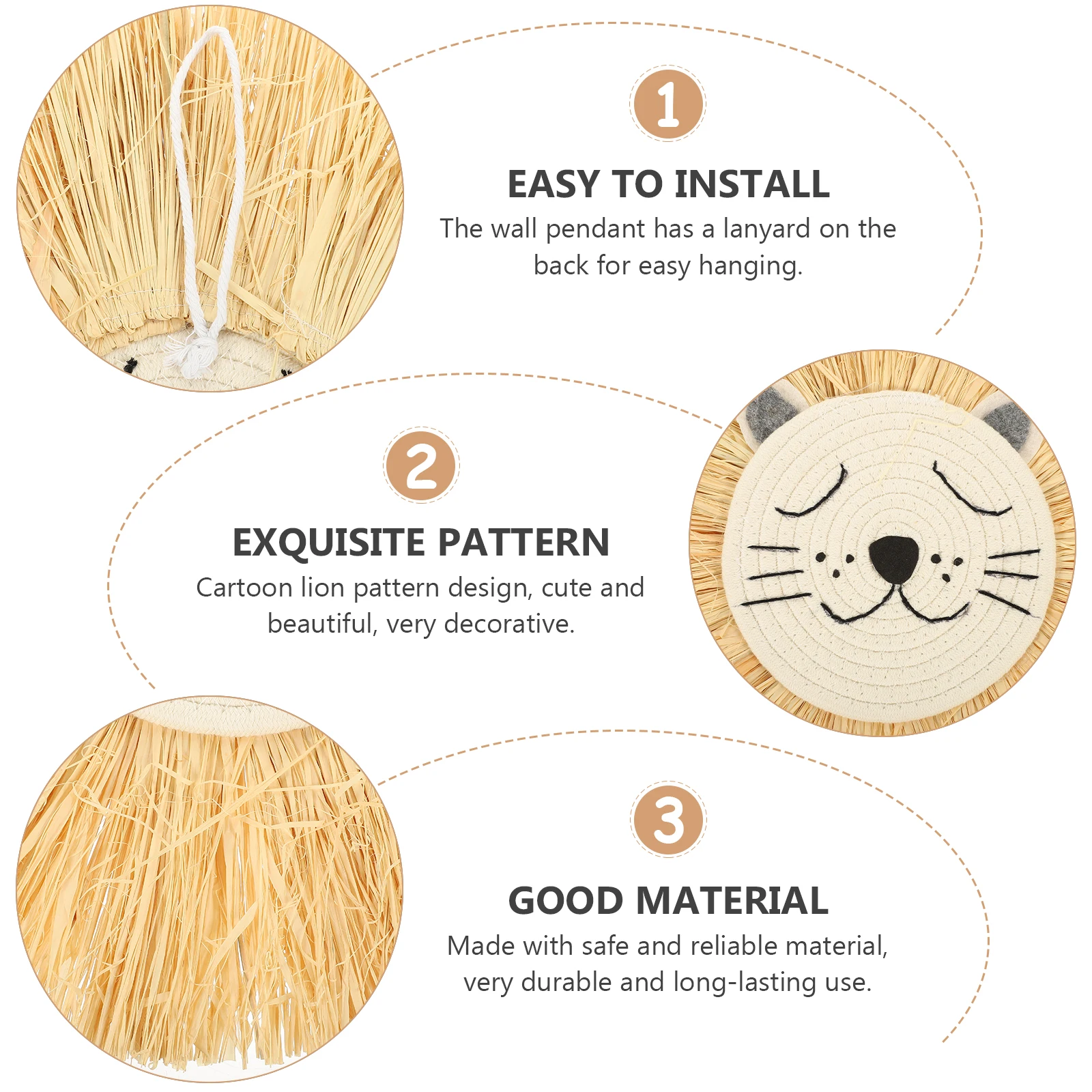 

Cartoon Lion Wall Hanging Decor Cotton Thread Woven Straw Pendant For Nursery Kids Room Bedroom Home Party Christmas Lion