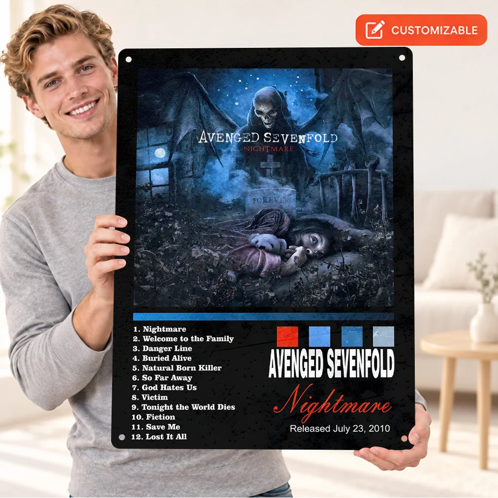 Avenged Sevenfold Nightmare Printed Poster Customized Aluminum Metal Sign Album Cover And Tracklist Design Wall Art For Bedroom