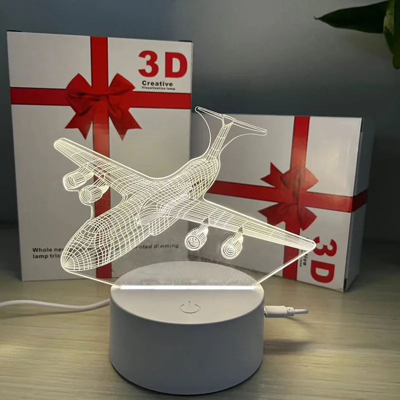 3D nightlight aircraft touch table lamp is a children's gift made of acrylic perfect for use as a bedside lamp or ornament