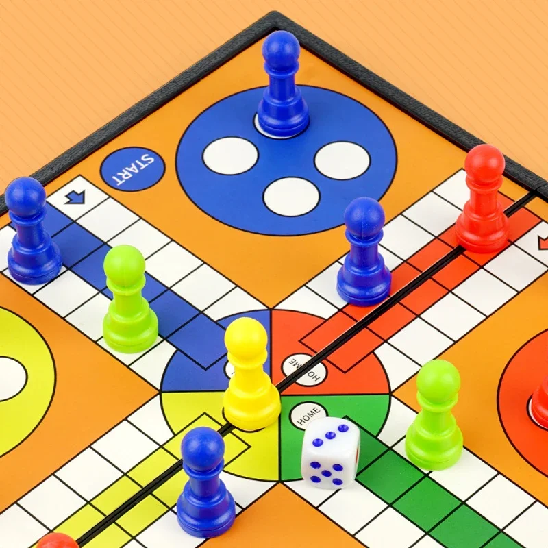 Portable Ludo Chess Backgammon Game Set Foldable Board Travel Family Kidsv Party Toy