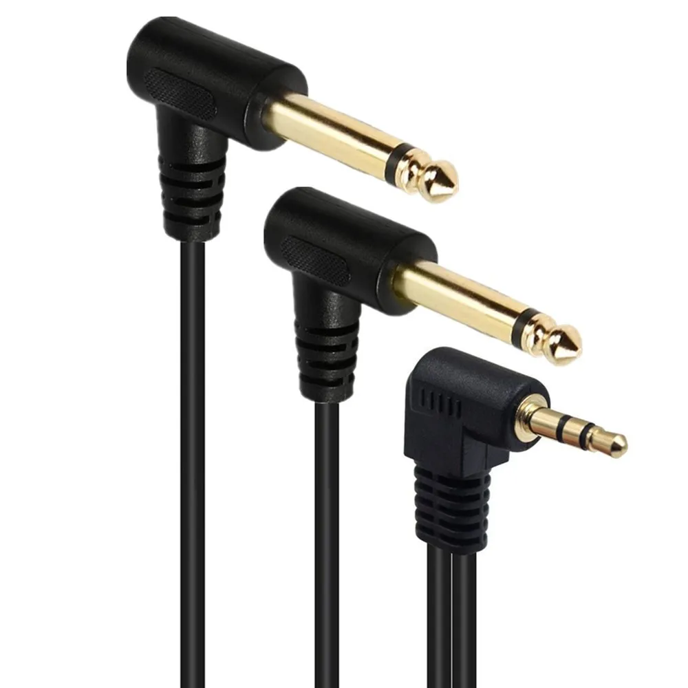 3.5mm 1/8 inch TRS Stereo male Jack to Dual 1/4 6.35mm Male Plug Mono TS Right Angle Audio Y Splitter Cable High Quality