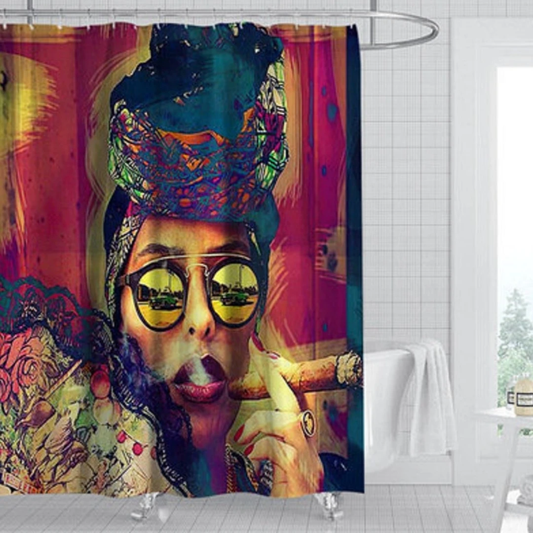 A Domineering Woman Who Smoke Art Painting Shower Curtain Bathroom Decor Unique Gift