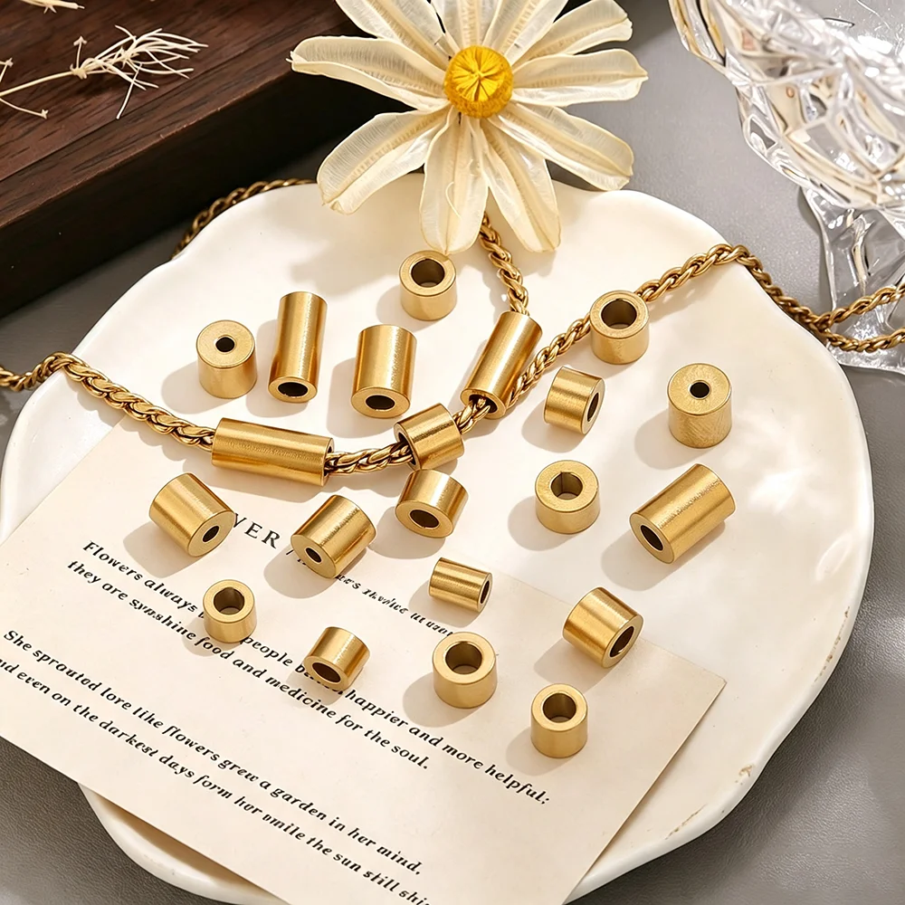 Stainless Steel Cylindrical Barrel Spacer Bead PVD Gold Waterproof Non Tarnish DIY Jewelry Making Supplies for Bracelet Necklace