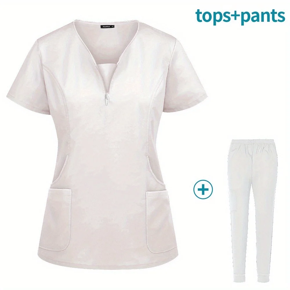 

Women's Beauty Salon Work Clothes Operating Room Washing Hand Clothes Washing Short Sleeve Doctor Elastic Matte Set