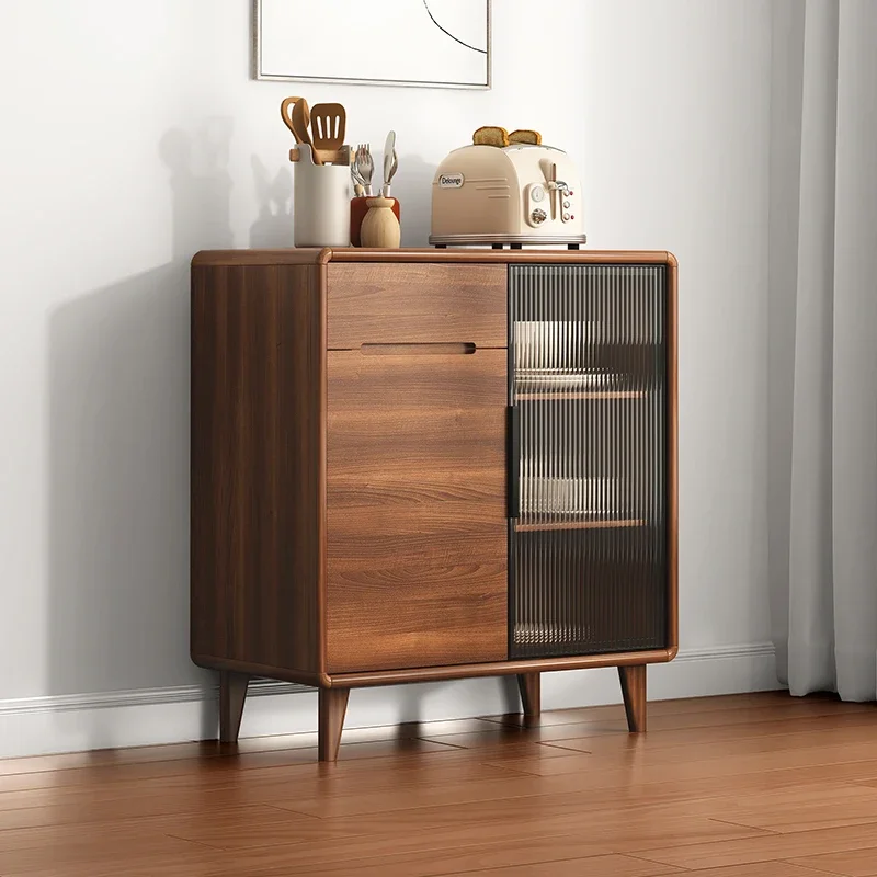 Side cabinet Modern simple household solid wood frame Living room integrated against the wall Tea and wine cabinet Kitchen locke