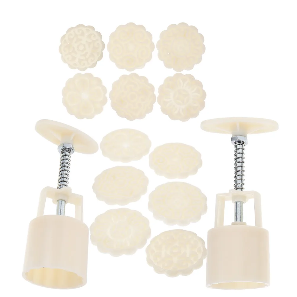 2Sets Mooncake Mold Hand Press 50G 3D Flower Design Baking Tool for Mooncake Cookies Cupcake DIY Traditional Use
