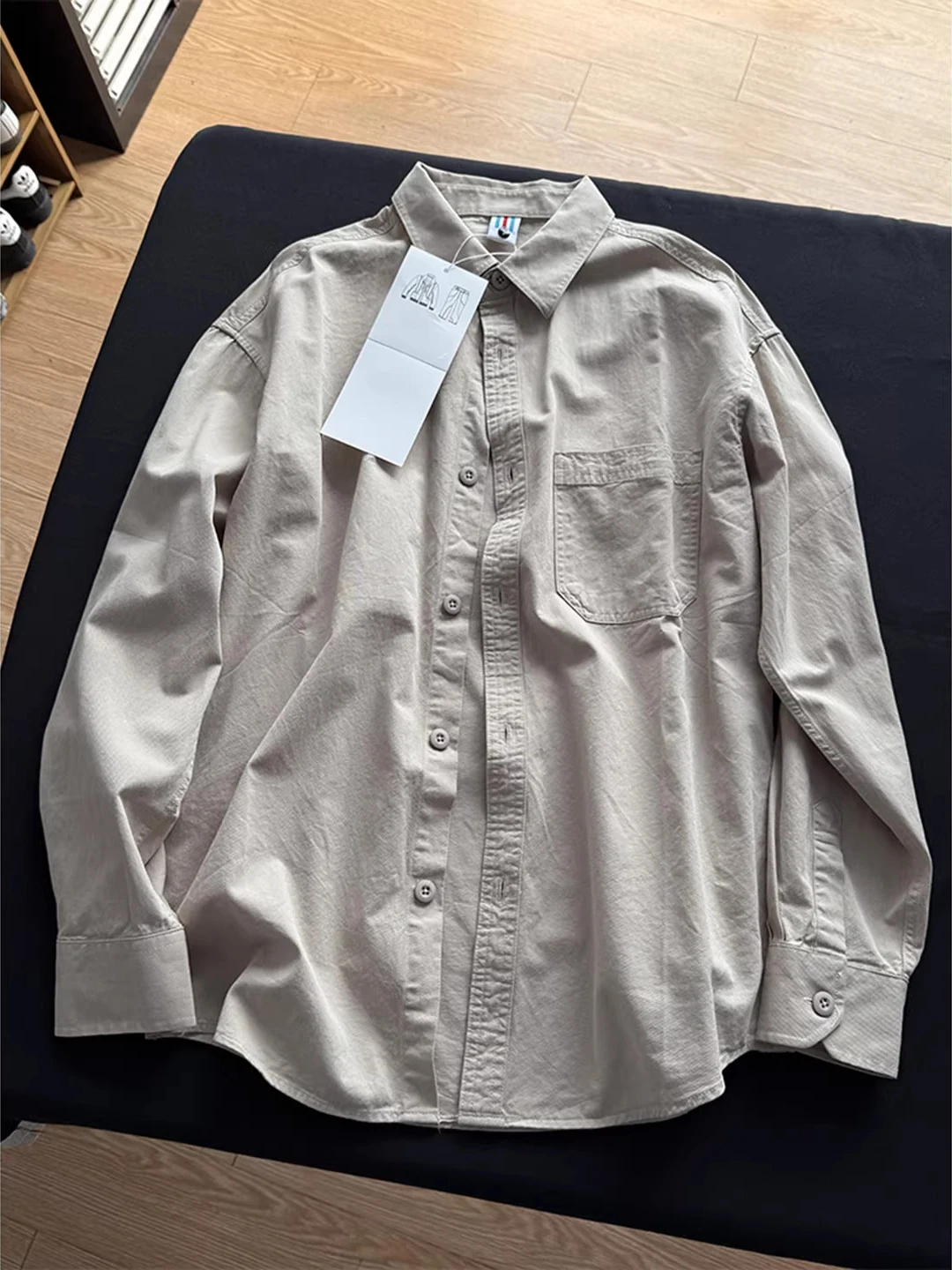 

Light Khaki Pure Cotton Long Sve irt Men's Sle Spring Faion Layering Inner Wear High-End Feelings Workwear Jaet