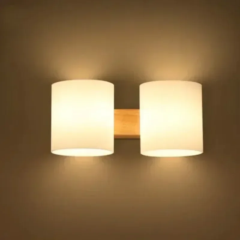 Modern For Bedroom/bathroom Home Lighting Wall Sconce Solid Wooden Wall Light Double Heads