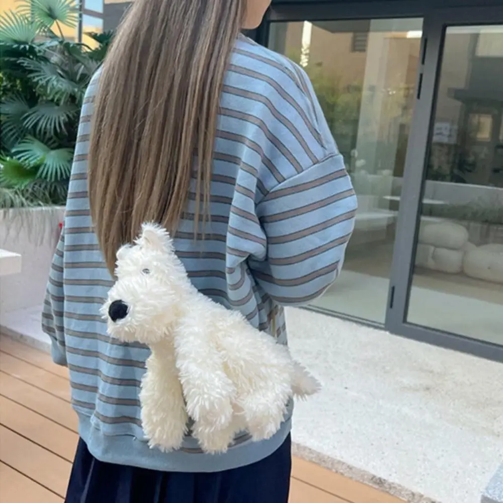 Cute Furry Puppy Shoulder Bag West Highland Doll Bag Creative Dog Fluffy Toy Bag Crossbody Bag Dog Stuffed Dol