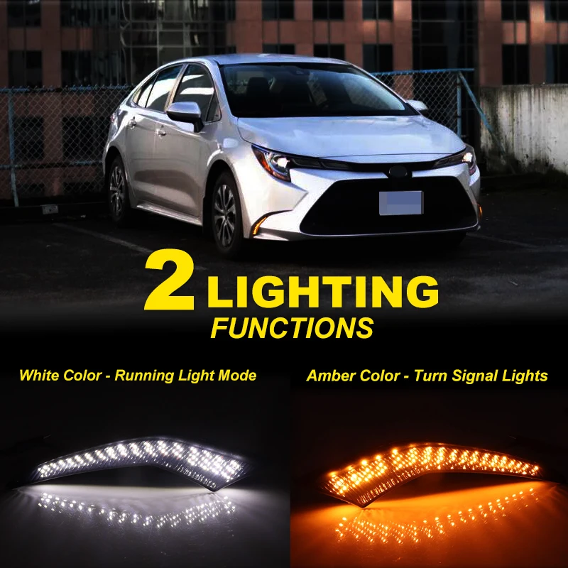 2PC For Toyota Corolla L/LE/XLE Hybrid Levin 2020 2021 2022 2023 Tricolor Car LED Daytime Running Light DRL Fog Lamp Accessories