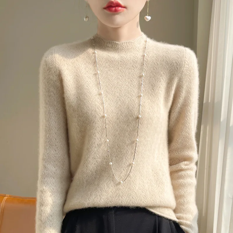 Factory Dropshipping Wool Pullover 24 Autumn and Winter New Lace Half Turtleneck Hollow out Women's Sweater