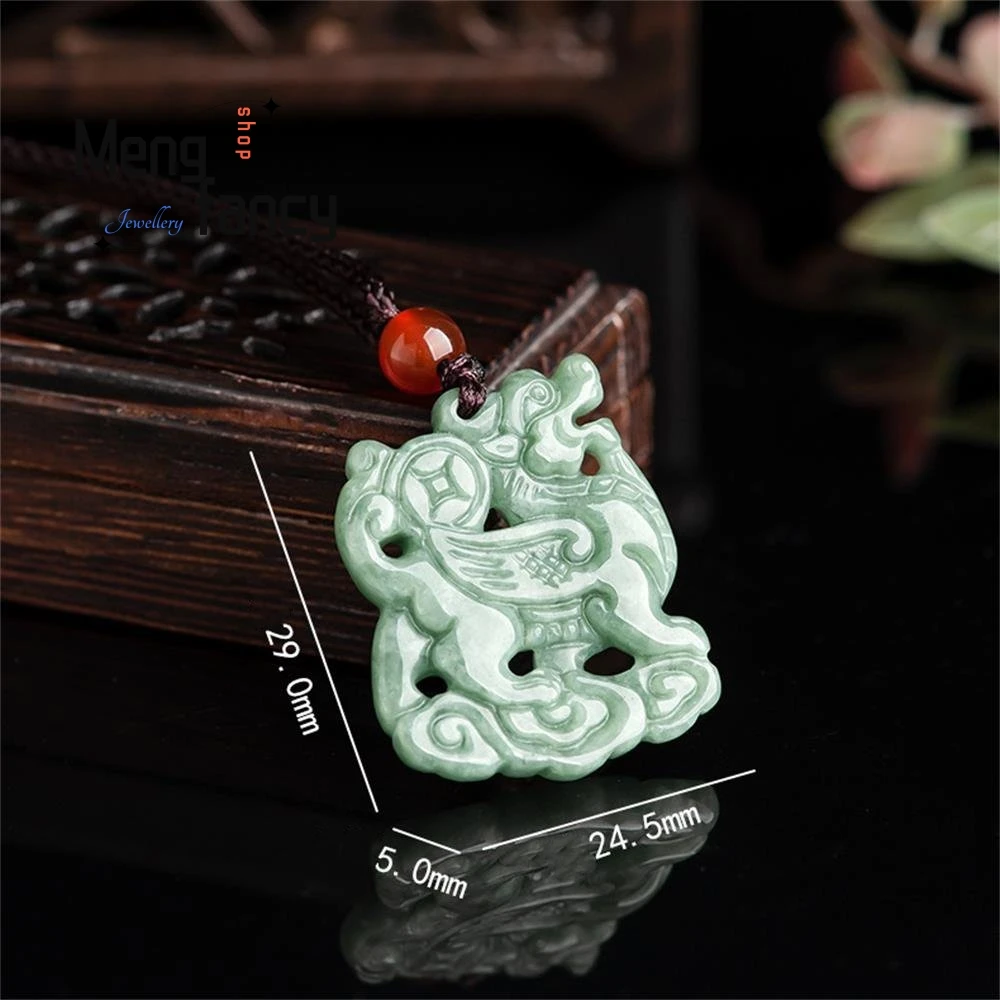 

Natural A-goods Jadeite Bean Green Fortune Unicorn Ice Jade Pendant Mascots Exquisite Fashion Jewelry Best Selling Handicraft