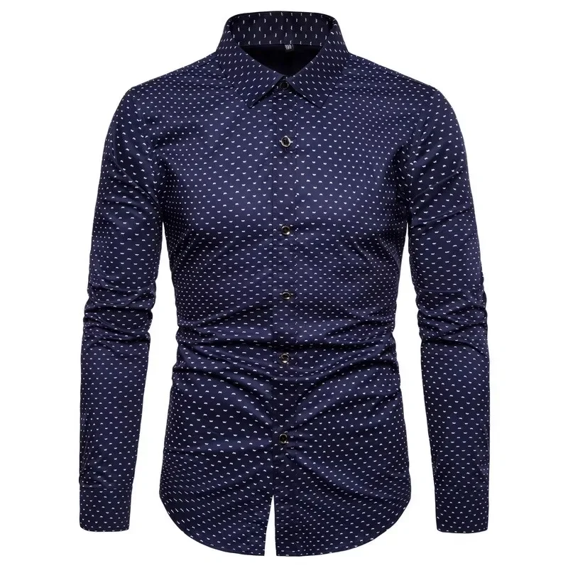 2024 Spring Fashion Brand Men Clothes Slim Fit Men Long Sleeve Shirt Men Polka Dot Casual Men Shirt Social Plus Size M-5XL