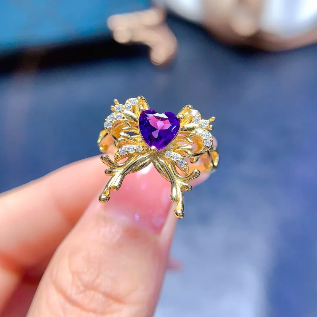 

Изысканное серебряное кольцо с натуральным аметистом S925, изысканные женские украшения, роскошные модные дизайнерские изделия, изготовленные