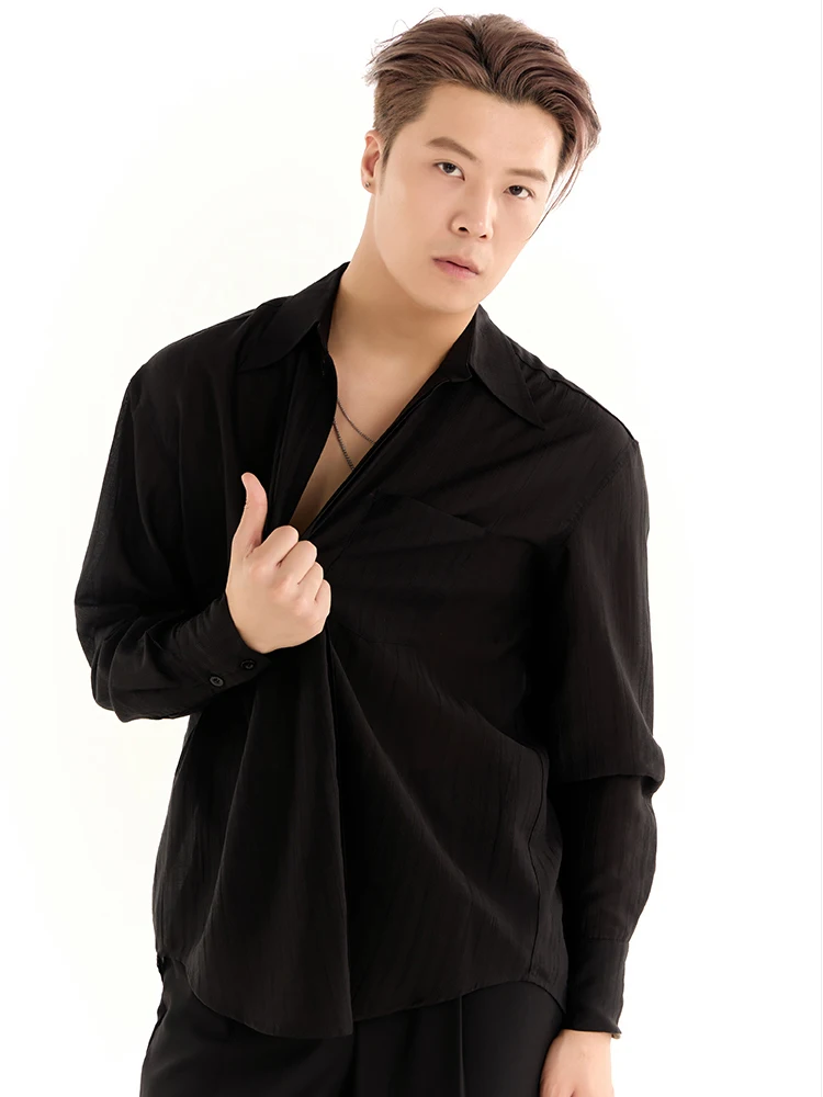 

Новинка 2025, топы для латинских танцев для мужчин, рубашки с длинными рукавами, самба, чача, танго, взрослые мужские костюмы для латинских танцев, DQS21006