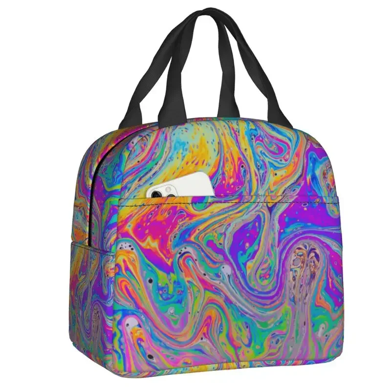 Psychedelic Abstract Art Insulated Lunch Bag for Women Resuable Fluid Soap Bubble Cooler Thermal Lunch Tote Office Picnic Travel