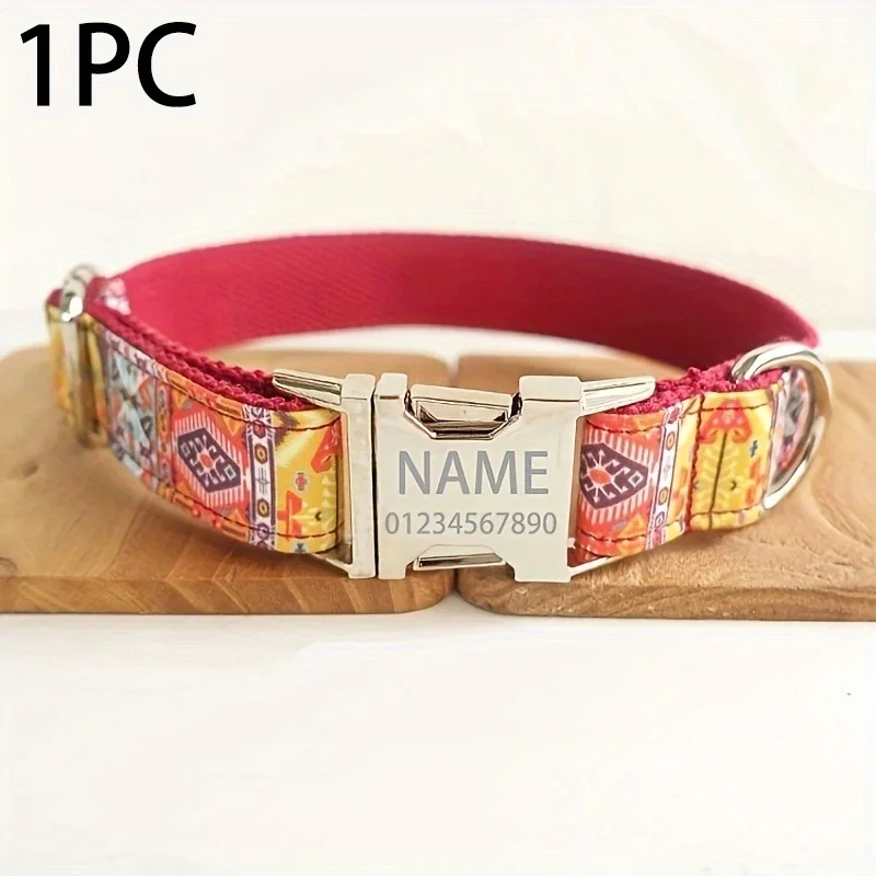 Böhmisches rotes Hundehalsband, individuell graviertes Katzen-ID-Tag mit Namen und Telefonnummer erhältlich