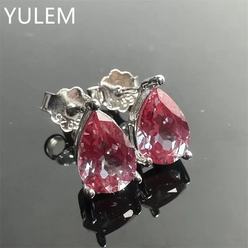 YULEM 925 Sterling Silver Alexandrite Stud Earrings 5x7mm Pear Teardrop Color Changing Gemstone Women Fine Jewelry