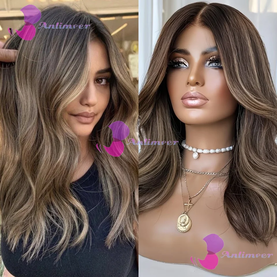 

Natural Wavy Human Hair 13x6/360/Full Lace Wigs Brown Blonde Balayage Glueless 5x5 Silk Top Closure Wigs With Bleached Knots