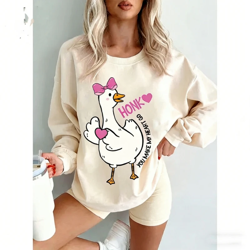 Śmieszna bluza z kapturem na Walentynki z gęsią, która robia moje serce do cykania, z długim rękawem, coquette, zimowa, bluza termiczna dla dorosłych z napisem XoXo Be Mine.