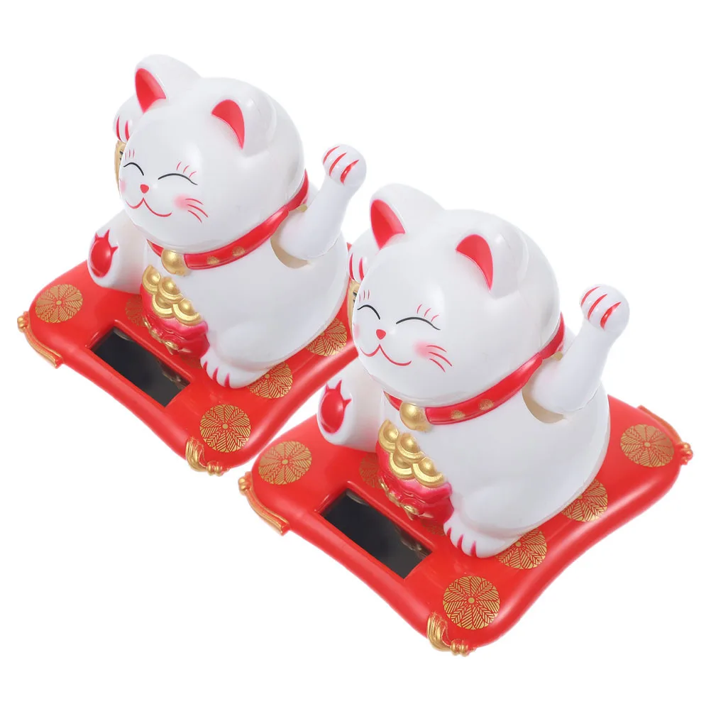 

2Pcs White Fortune Cat with Solar Panel Waving Arm Chinese Lucky Cat Car Accessory Home Decor Blessing Gift Good Luck Gifts