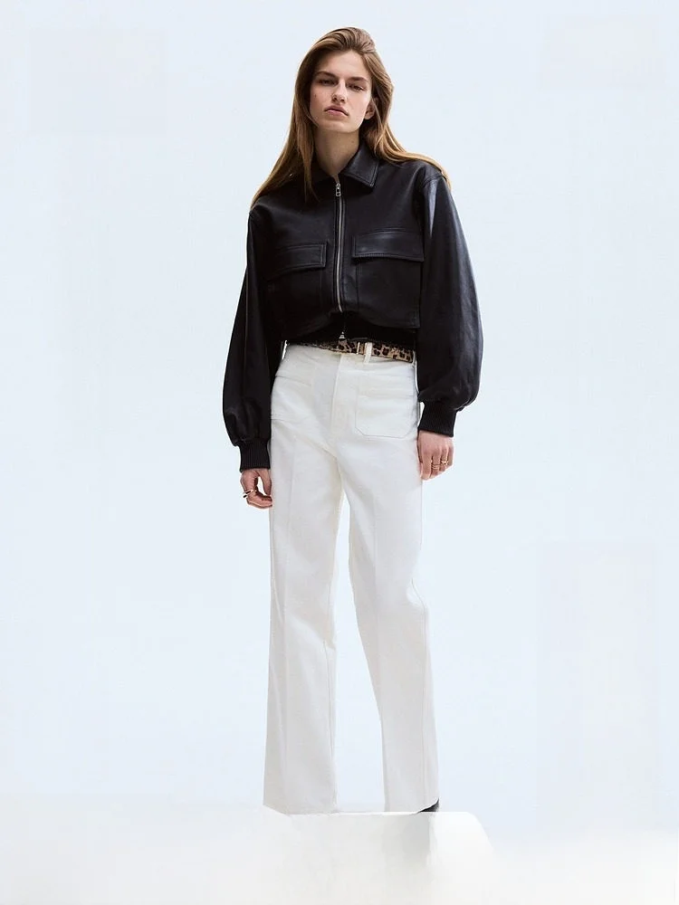 

High Waist Straight Leg Jeans Women's Summer New Arrival H&M Cotton Casual Fit Jeans High Waist Straight Cut No Stretch