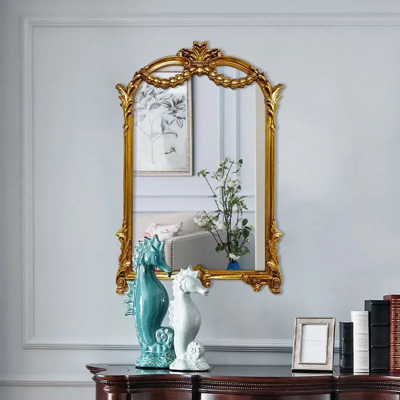 2026French Retro Bathroom Mirror, Wall Mounted HD Non-Distortion Vanity Mirror for Toilet Entryway Decorative Wall Mirror