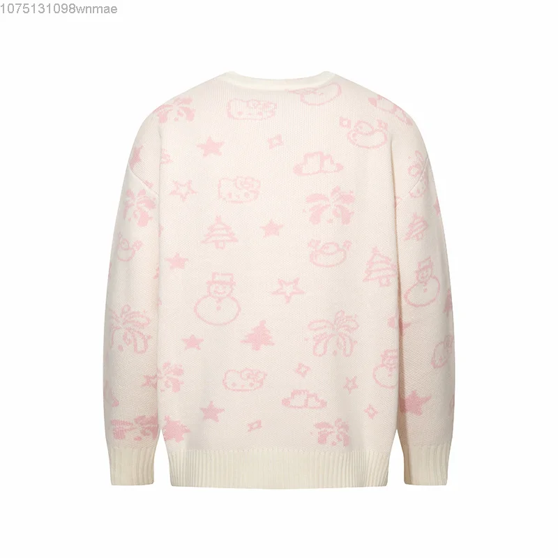 Imagem -06 - Sanrio Hello Kitty Natal Jacquard Malha Padrão Pullovers para Mulheres Camisola Fofa dos Desenhos Animados Sweet Y2k Knitwear Roupas de Inverno Top