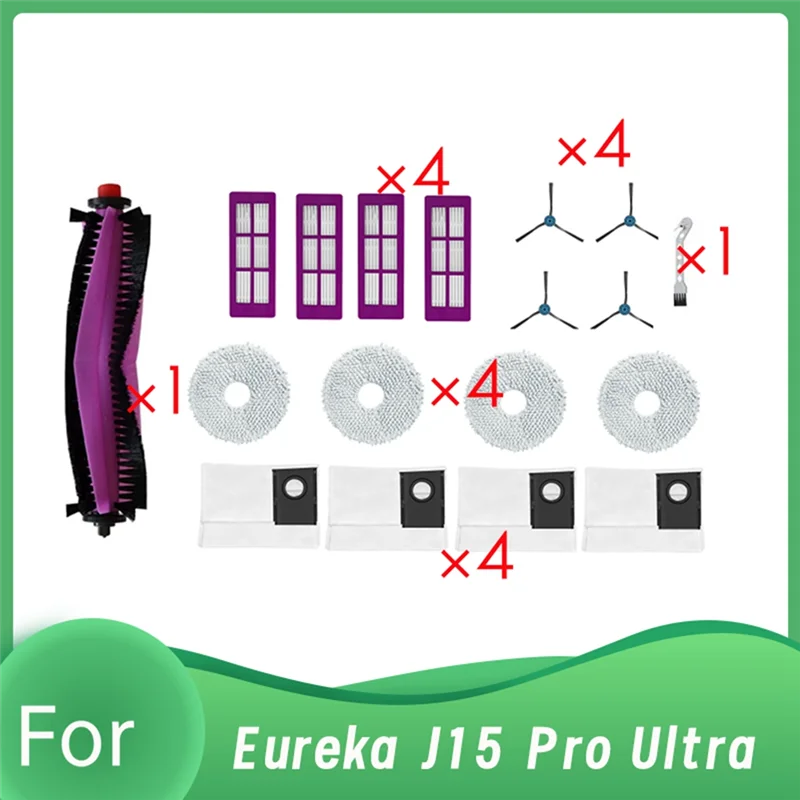 

N83R 18 шт. для Eureka J15 Pro Ultra самоопорожняющийся робот-пылесос, боковая щетка HEPA-фильтр, накладка для швабры, мешок для пыли