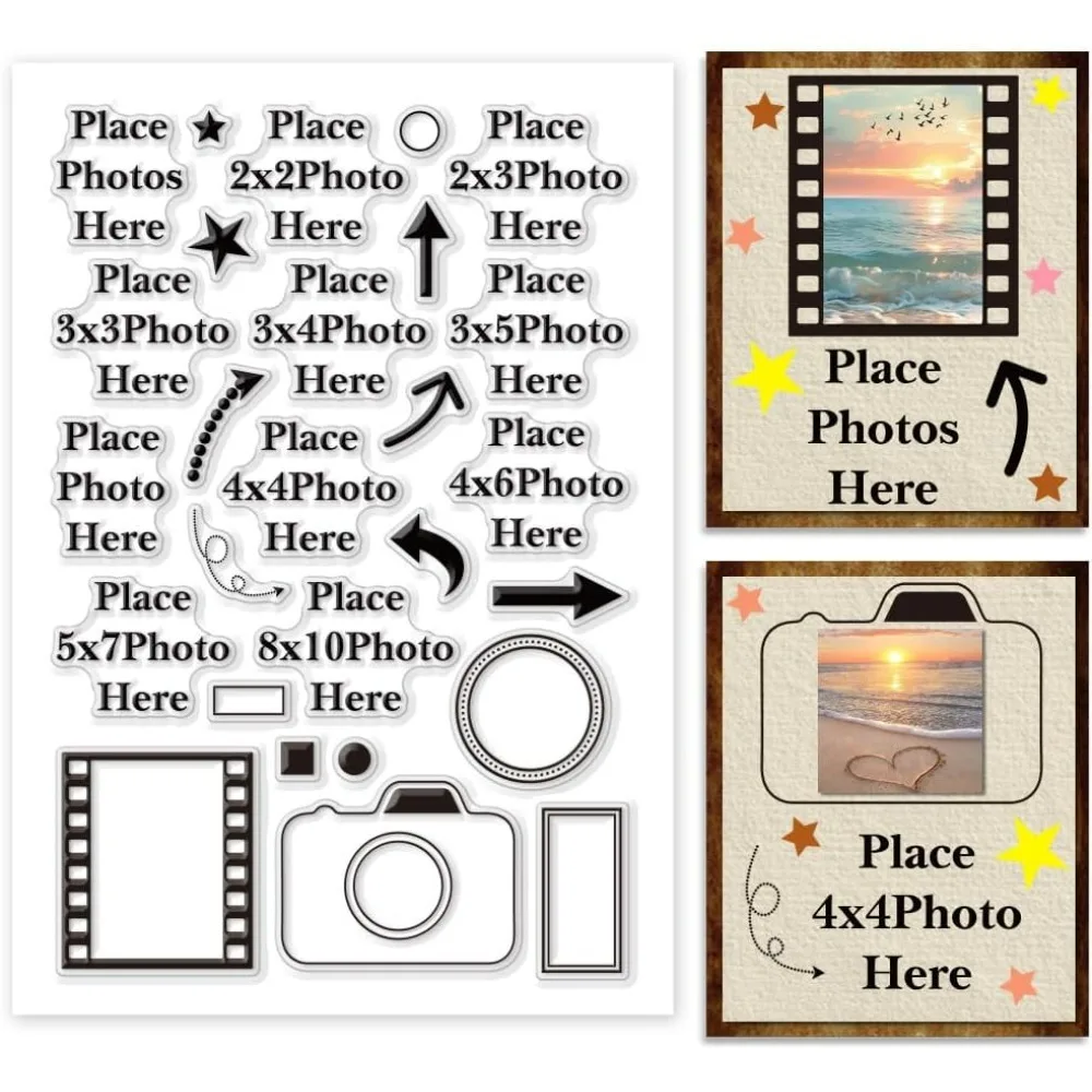 Place Photo Here Clear Stamp Arrow Silicone Stamp Camera Rubber Stamp Image Frame Transparent Stamp Picture Size Seal Stamp