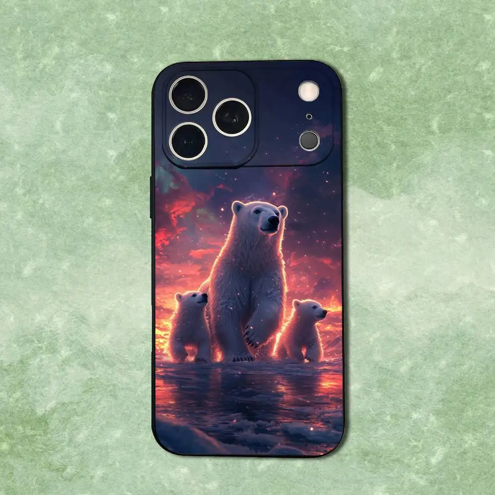 Funda de teléfono con diseño de oso Polar para iPhone 14,13,17,12,11,16,15,Plus,Pro Max,XS,X,XR,SE,Mini,funda negra de silicona suave
