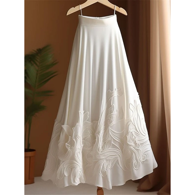 

Chinese Style Horse Face Skirt Women Autumn High-end White Midi Skirts Luxury Jacquard Spliced Half Skirt Elegant