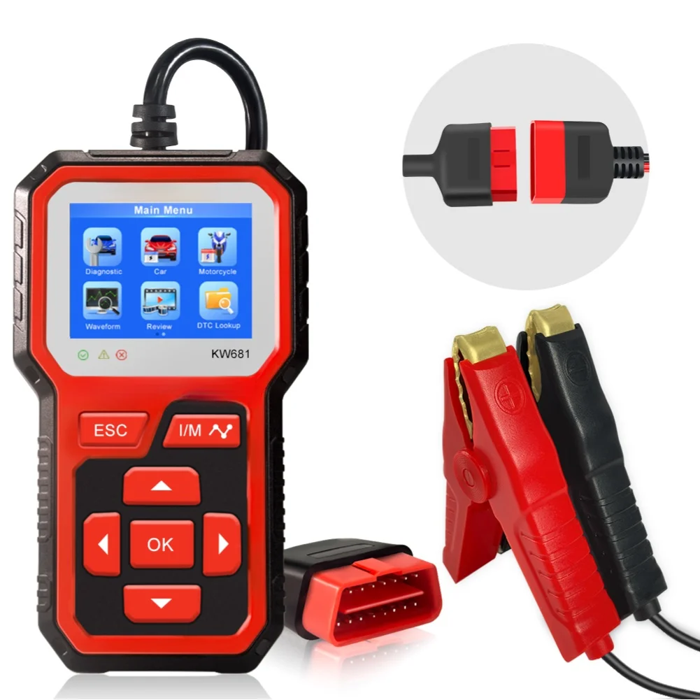 

KW681 6V/12V Automotive/Motorcycle Battery Tester/Diagnostic Scanner/Diagnostic Fault Code Reader For 12V Fuel Diesel Vehicles
