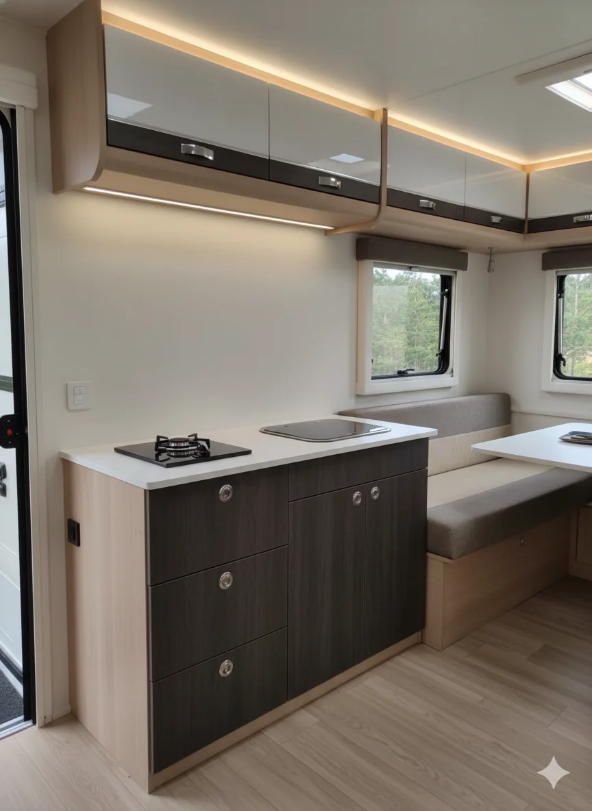 Lightweight Aluminum RV Kitchen Cabinet With Sink and Gas Stove for Camper Van Interior