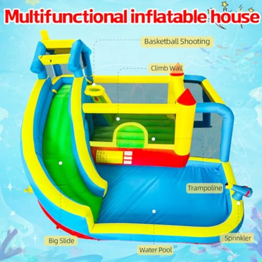 Casa gonfiabile per rimbalzo con scivolo d'acqua per cortile Parco gonfiabile gonfiabile 10 in 1 con parete da arrampicata Tiro al calcio Tramp da salto