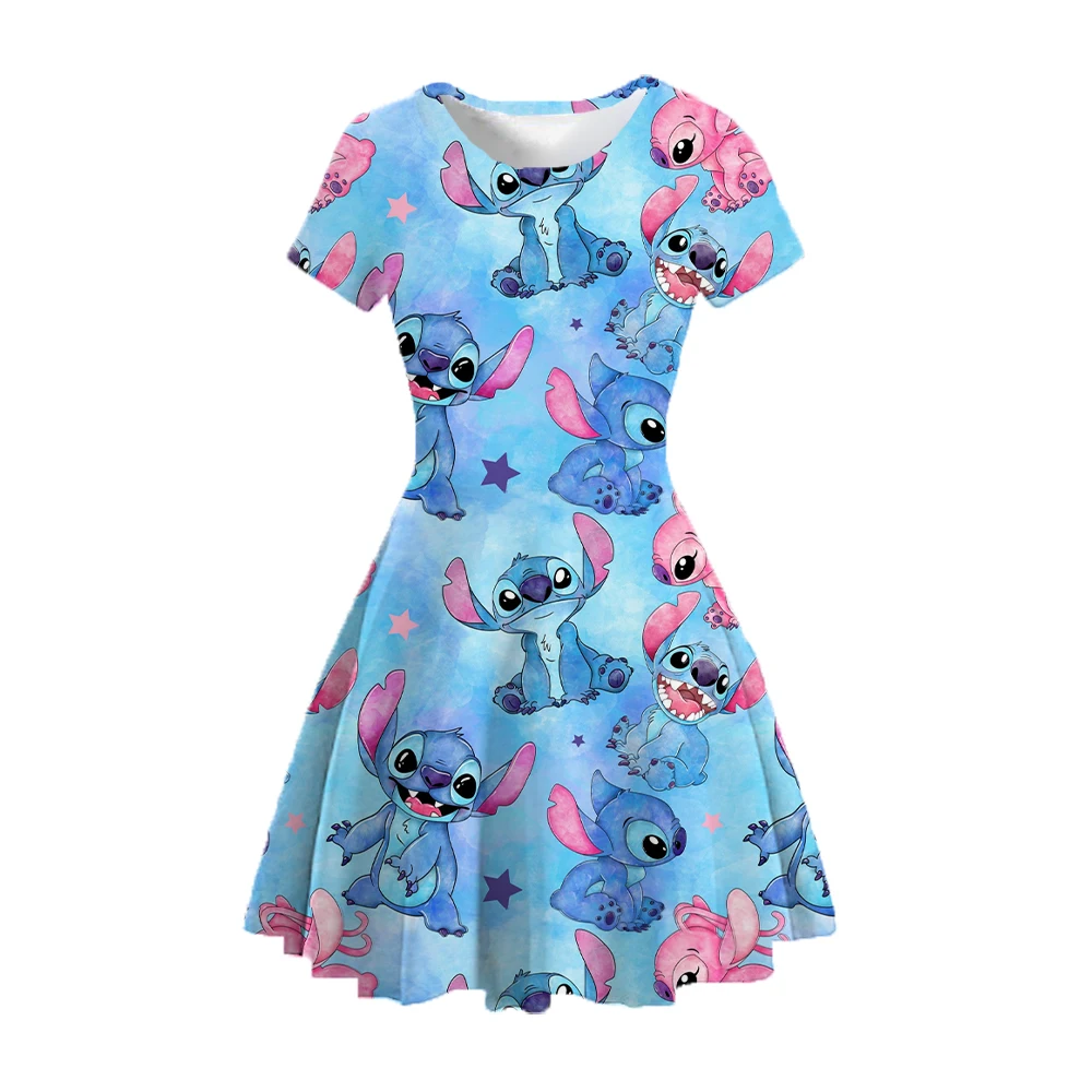 

Summer Disney 2023 Stitch Snow White Baby A-Line Dress Clothes Girls Cute Printed Round Neck Cosplay Dress