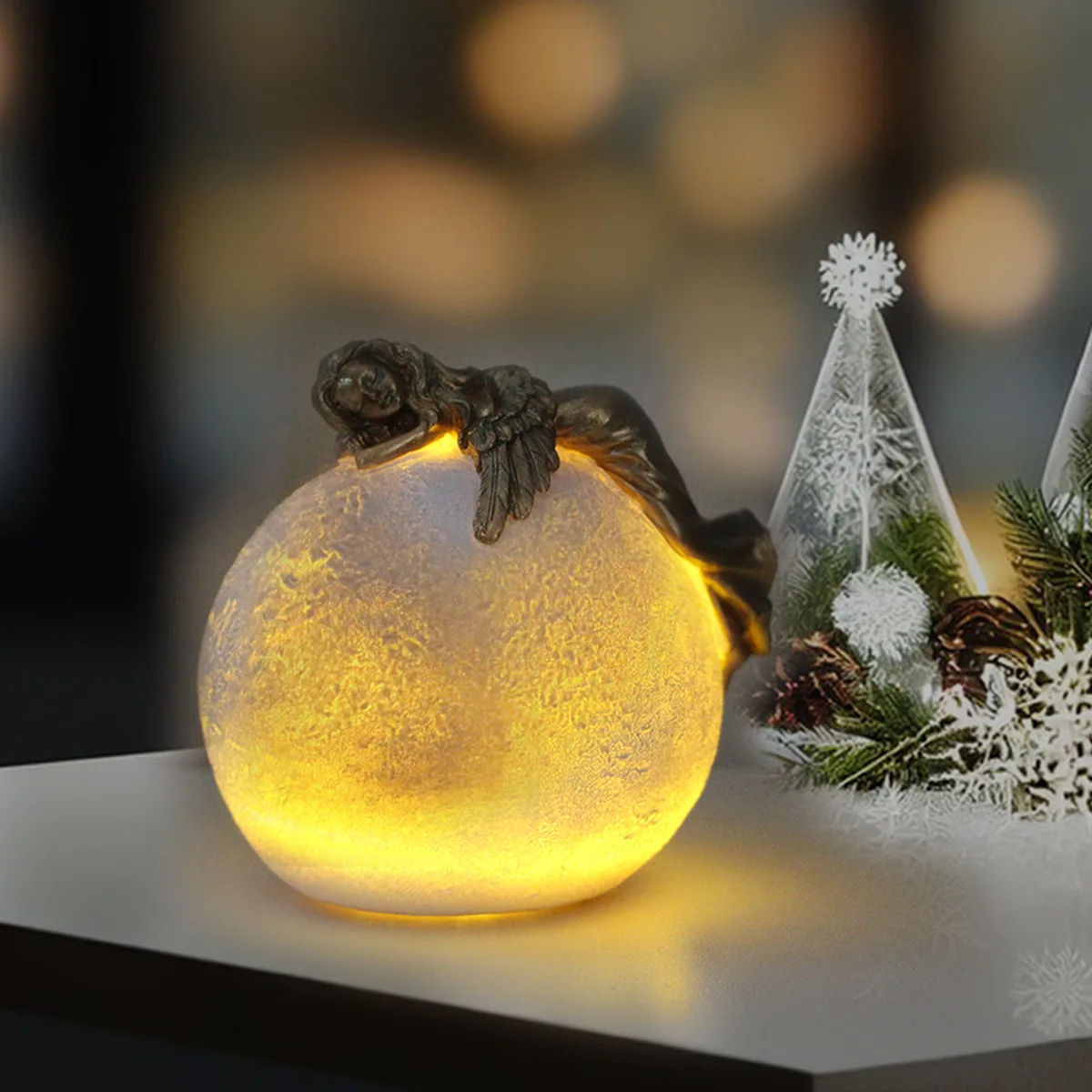 

1 piece of moon angel resin handicraft, glowing moon, beautiful angel lying on the moon's side, moon guardian angel, home glowin
