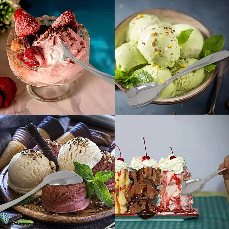 6PCS Squarehead Stainless Steel Spoons,Head Ice Cream Spoons, Arithmeticn Spoons, Rice Spoons, Soup Spoons