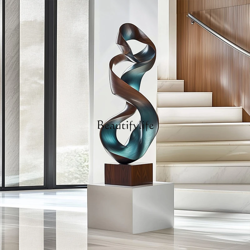 

ld 38 Modern light luxury hotel lobby entrance decoration floor-to-ceiling large ornament abstract solid wood sculpture