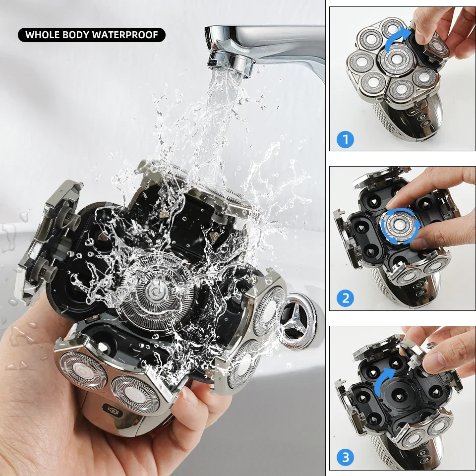 ชุดตัดแต่งขนสัตว์6 IN1เครื่องโกนหนวดไฟฟ้าเครื่องโกนหนวดไฟฟ้าสำหรับผู้ชายเครื่องเล็มหนวดขนหัวโล้นเครื่องโกนหนวดแบบชาร์จไฟได้