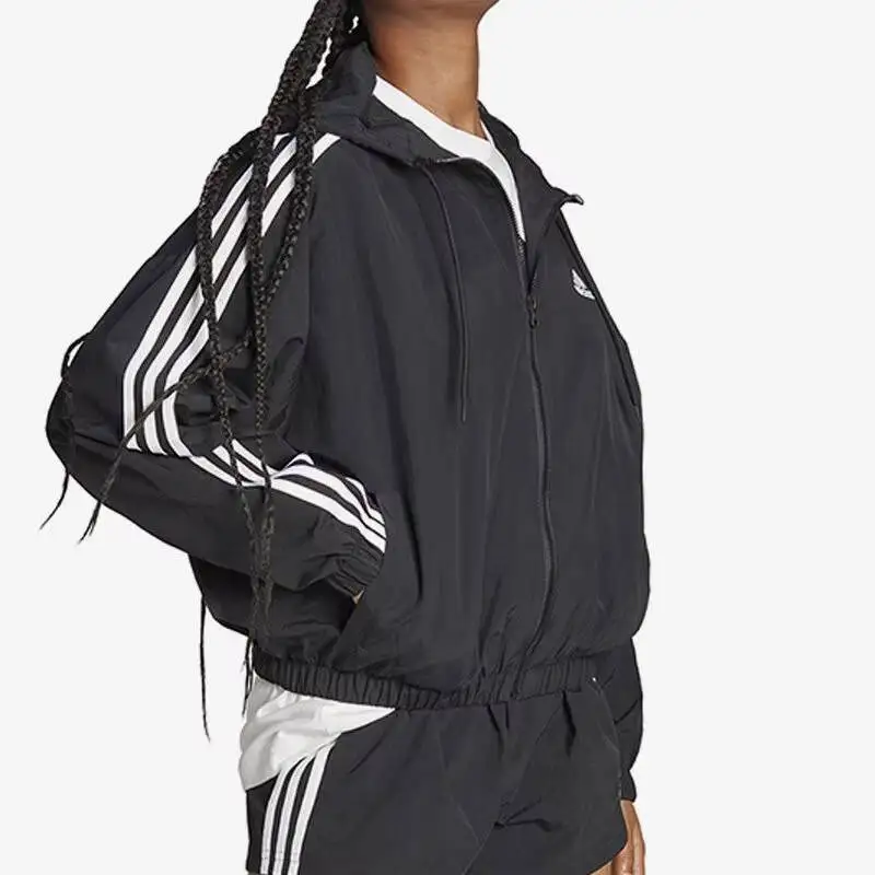 

New 2026 Sport Adidas HT3399 Womens Woven Hooded Jacket Loose Fit Mesh Lined With Pockets Outerwear
