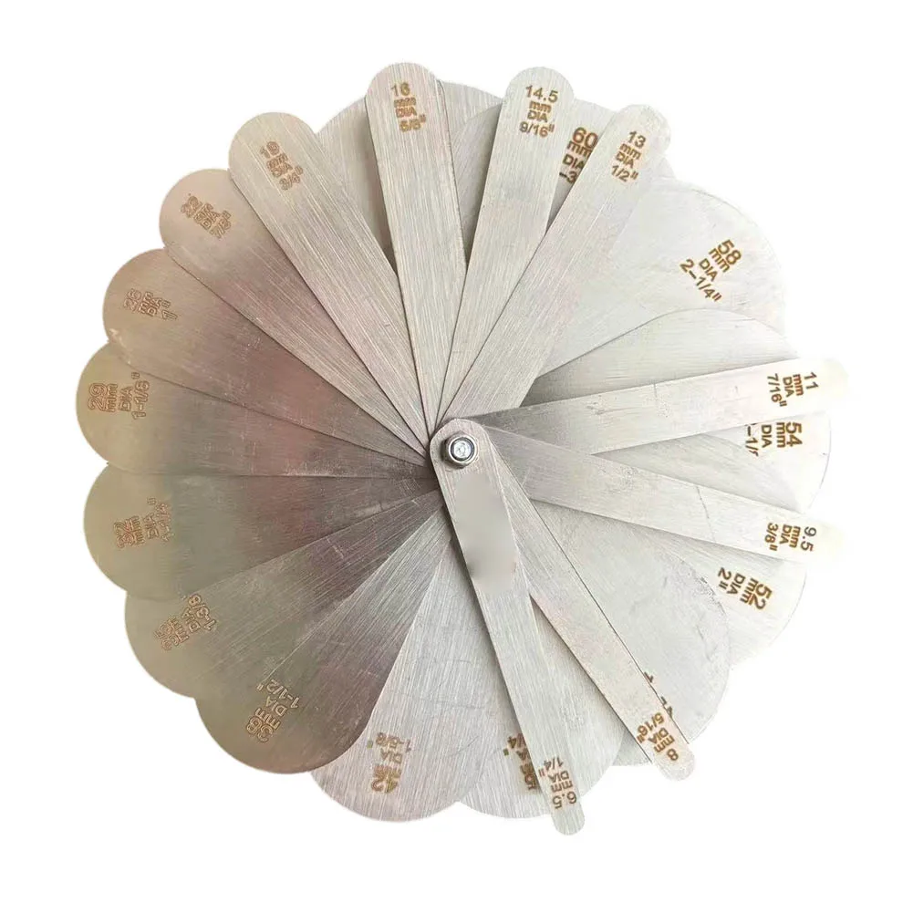 6.5-54mm Pulley Rope Groove Gauge Set 22pcs Stainless Steel Radius Template For Wire Rope Sheave Diameter Measurement Tool