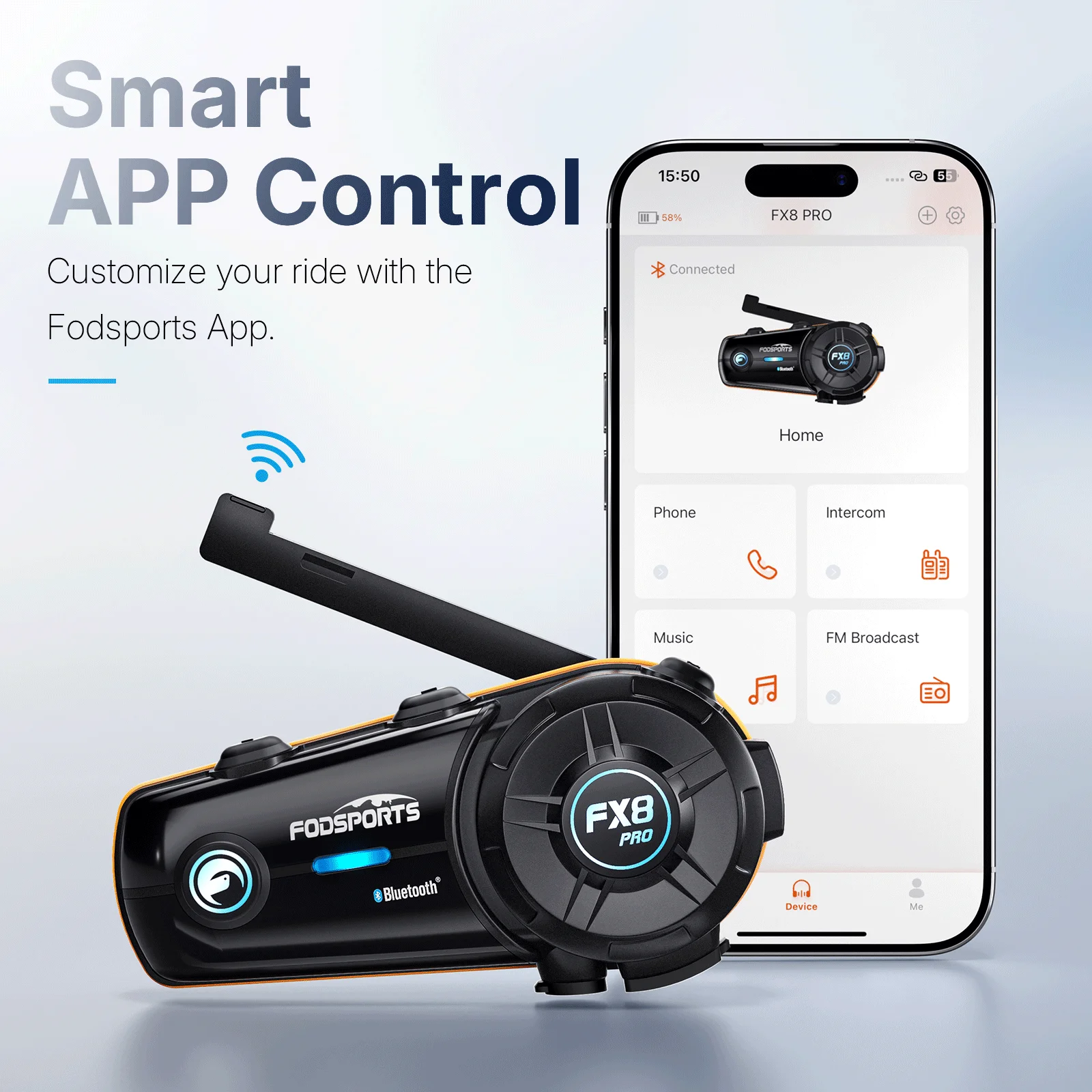 Fodsports FX8 Pro Motorcycle Intercom Bluetooth Helmet Headset