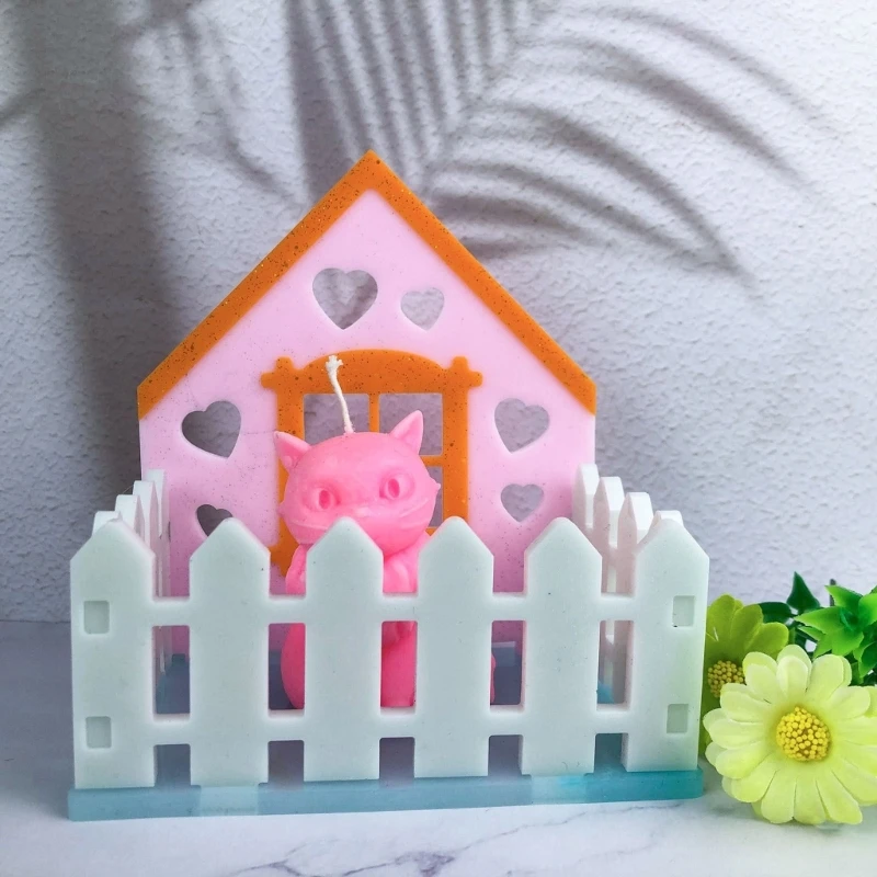 House and Fence Shaped Desktop Decoration Mould Temperature Resistant Silicone Ornament Mold Jewelry Crafting Tool C1FC