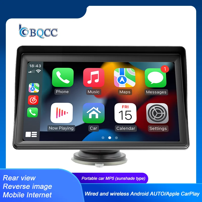 BQCC 7 inch HD car MP5 portable car radio reversing image wired and wireless CarPlay Android AUTO mobile phone interconnection