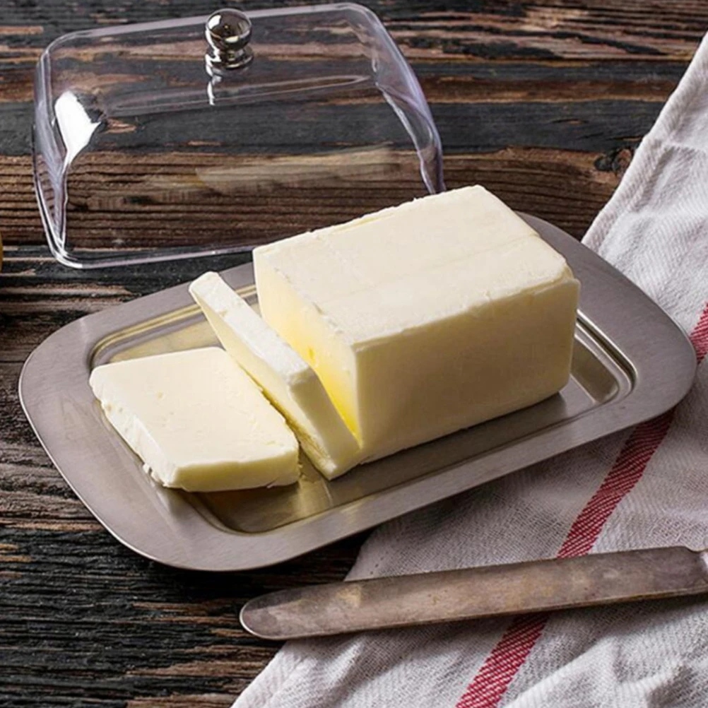 

Stainless Steel Butter Dish with Lid Rust Resistant Fresh Keeping Design Easy Grip Knob Transparent Small for Refrigerator